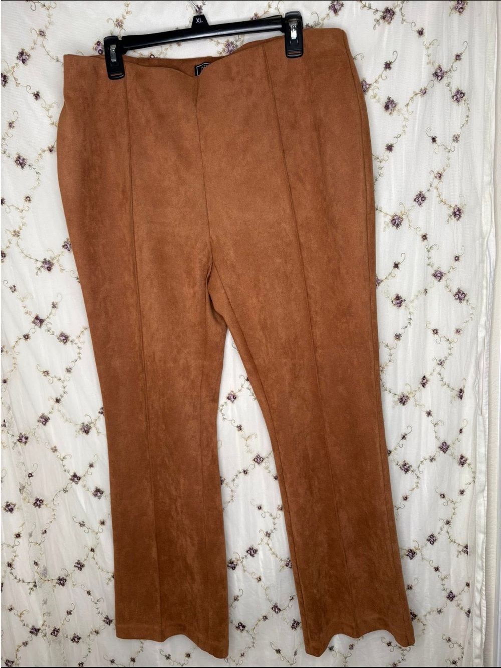 Brown Suede-Look Flared Pants